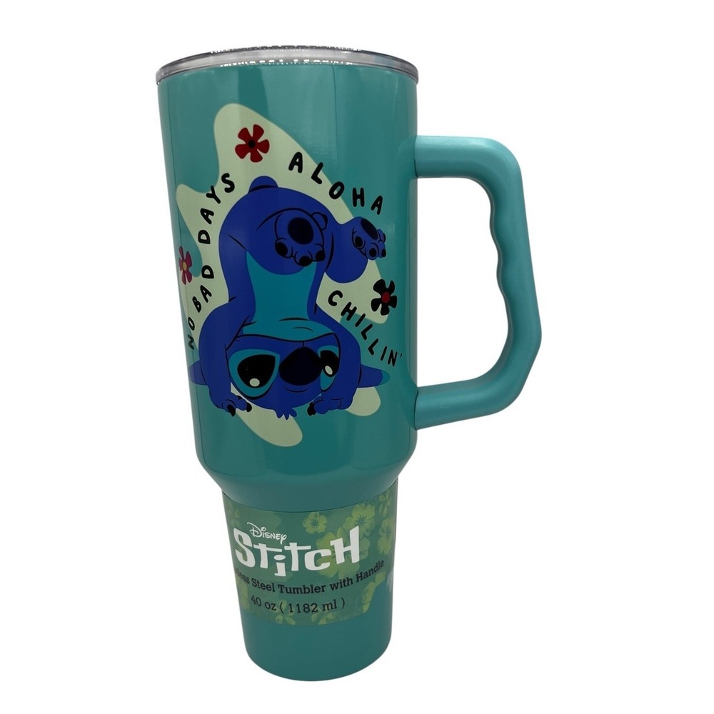 Disney Stitch 40oz Stainless Tumbler w/Lid & Straw No‎ Bad Days Aloha Chillin